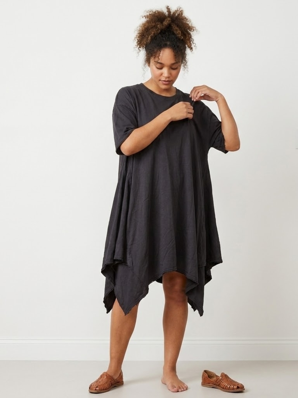 Free People FP Beach T-Shirt Mini Dress Women Large Black Asymmetrical Hem Tunic